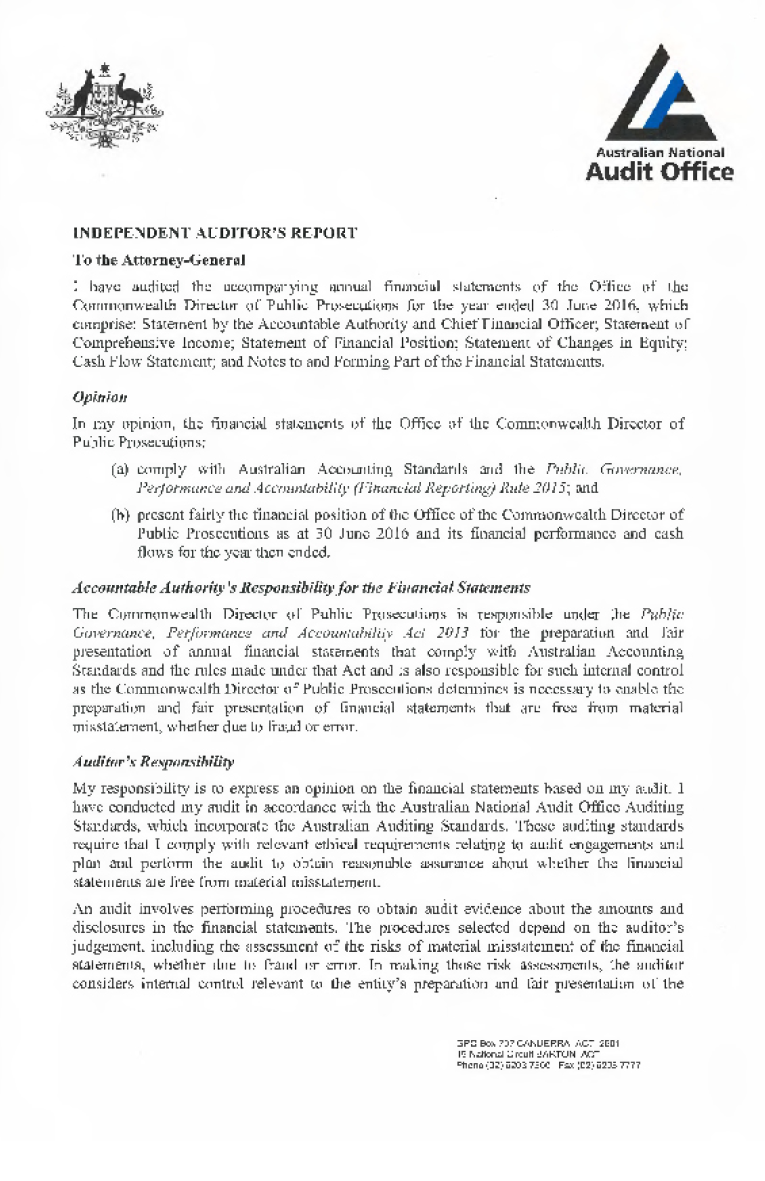 CDPP Auditor's Report - signed 23 September 2016 - page 1